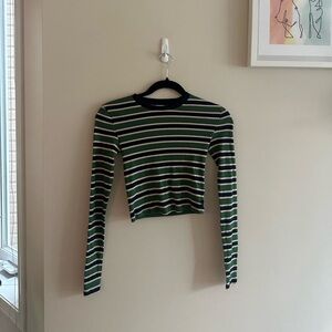 TNA (Aritzia) ribbed cropped longsleeve striped baby tee size XS
